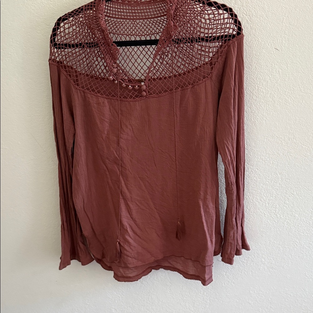 Free People Dusty Rose Crochet Blouse
